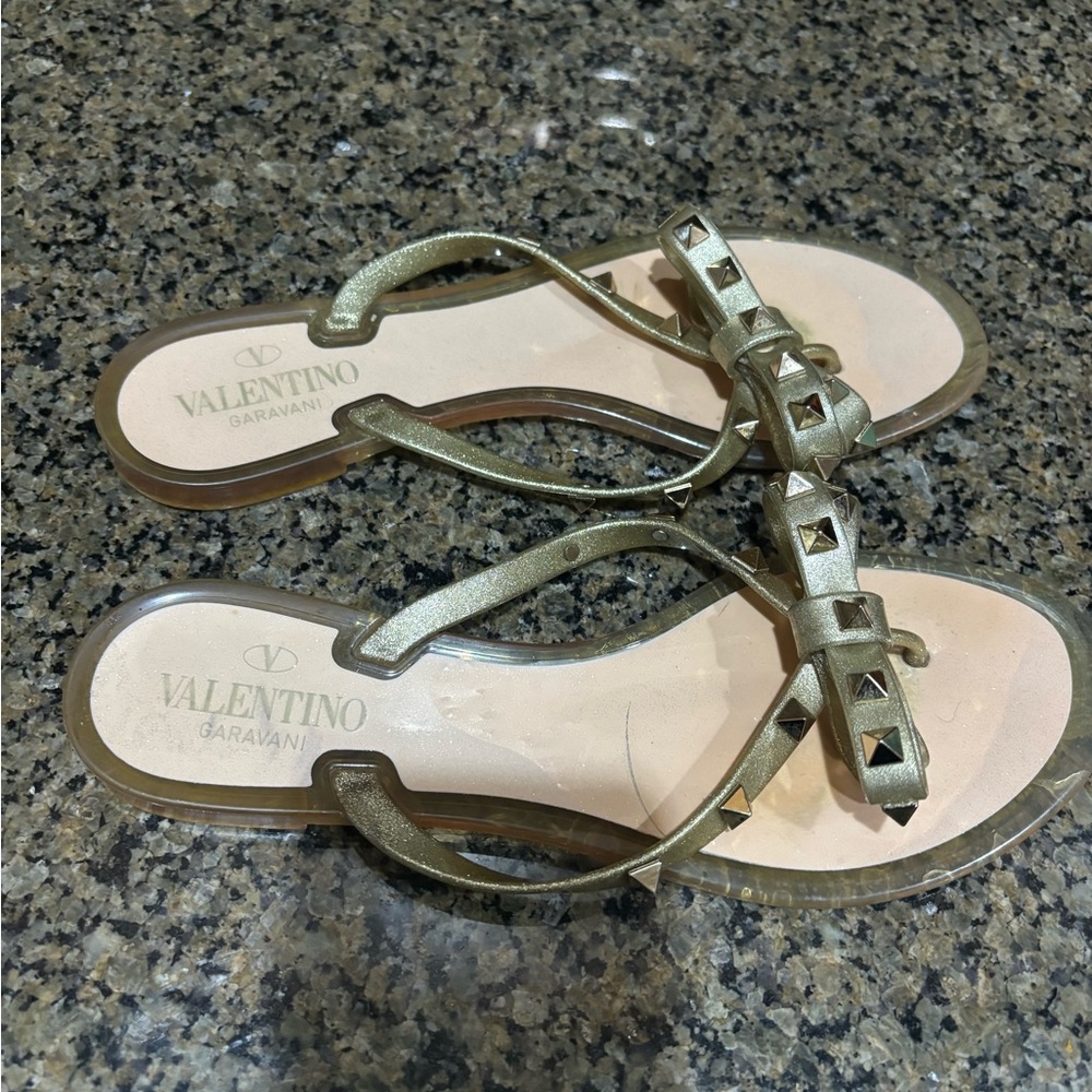 Valentino Garavani Gold Studded Jelly Sandals